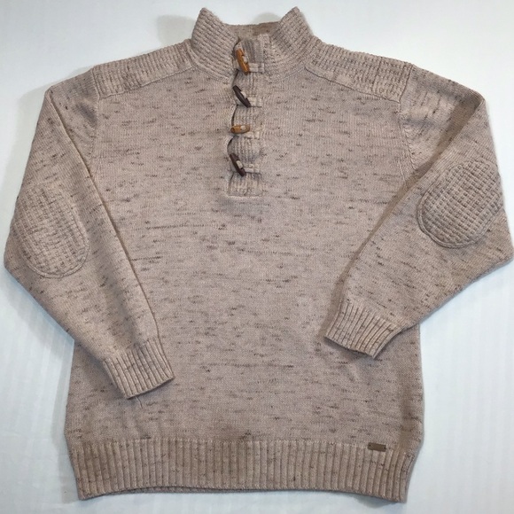 JB Holt Lincoln Mens Henley Sweater Size XL Elbow Patch Woodeon Toggle Academia - Picture 14 of 16